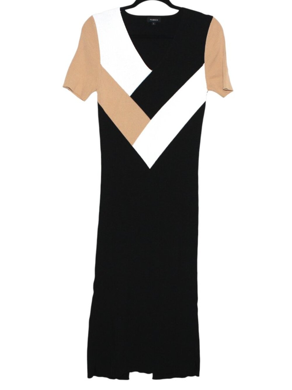 Fabrika Ribbed Midi Dress Black White & Beige Colorblock Size Large - Picture 2 of 8